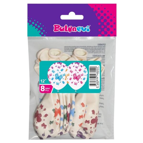 Çepeçevre Renkli Kelebekler Bask. 12'' Balon 8'li