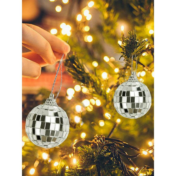 Yılbaşı Topları Aynalı Disko Topu Çam Ağacı Süsleri Gümüş 4 cm 6'lı