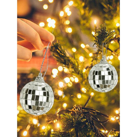 Yılbaşı Topları Aynalı Disko Topu Çam Ağacı Süsleri Gümüş 4 cm 6'lı