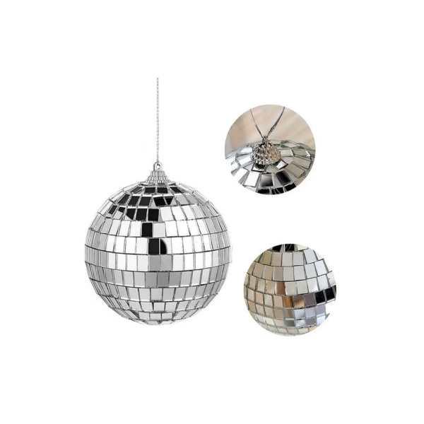 Yılbaşı Topları Aynalı Disko Topu Çam Ağacı Süsü Gümüş 10 cm