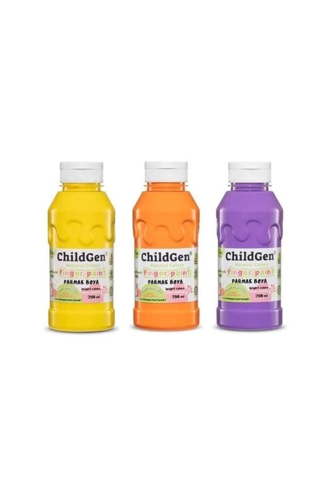 ChildGen Naturel Colors - Parmak Boyası Canlı Renkler 3'lü Set 350ml Turuncu-sarı-mor