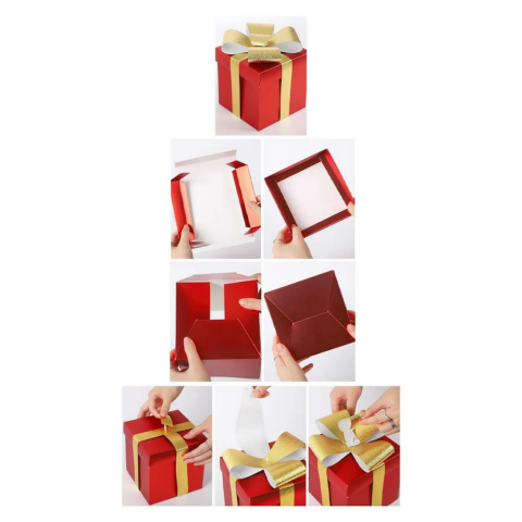 Yılbaşı Hediye Kutusu Gold Kurdeleli Altın 25 cm