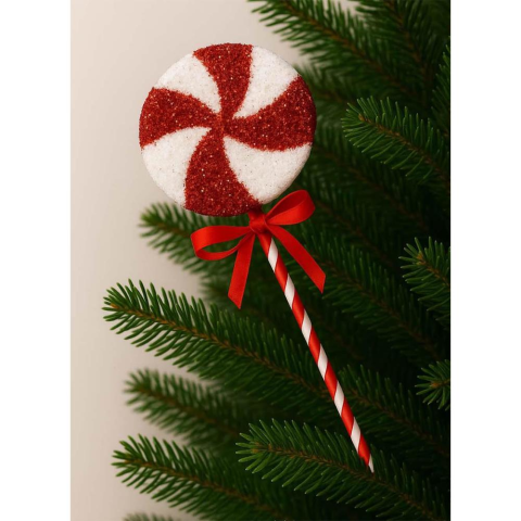 Yılbaşı Ağaç Süsü Dekoratif Simli Lolipop Şeker 45 cm