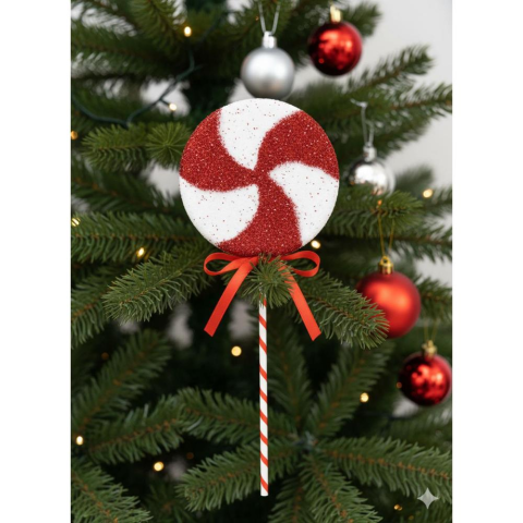 Yılbaşı Ağaç Süsü Dekoratif Simli Lolipop Şeker 45 cm