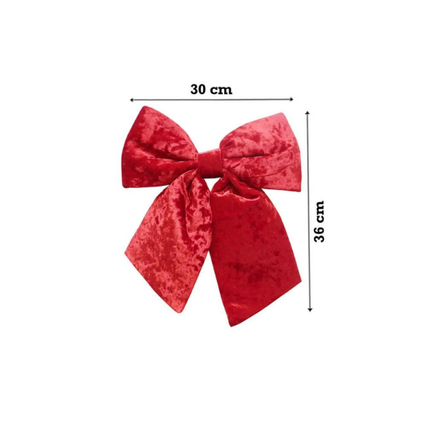 Yılbaşı Ağaç Süsü Kadife Fiyonk Sünger Dolgulu Kurdele Dekor Süsü Kırmızı 30 cm