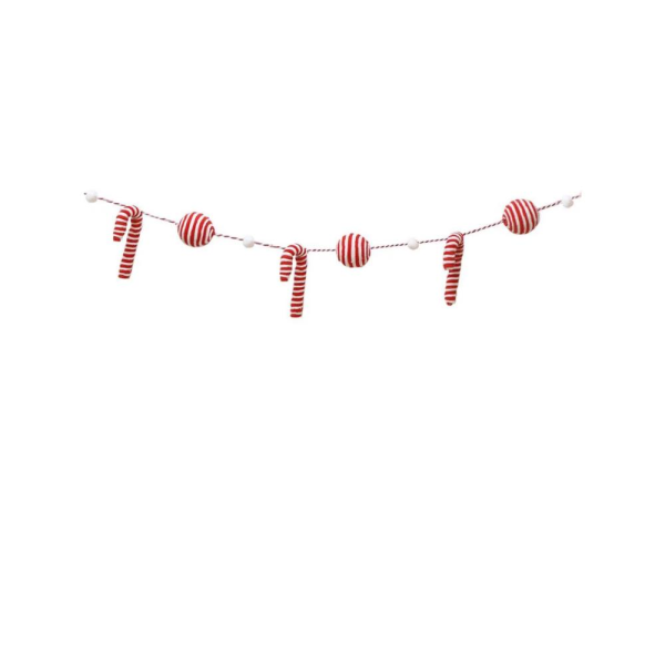 Yılbaşı Dekor Süsleri Baston Şeker Top Figürlü Garland Kırmızı Beyaz 180 cm