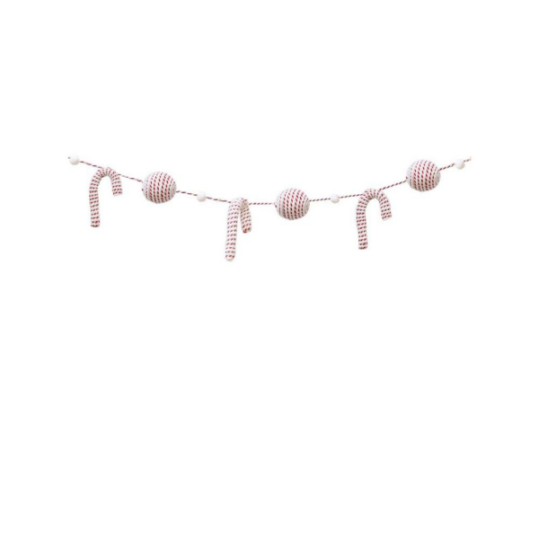 Yılbaşı Dekor Süsleri Baston Şeker Top Figürlü Garland Beyaz Kırmızı 180 cm