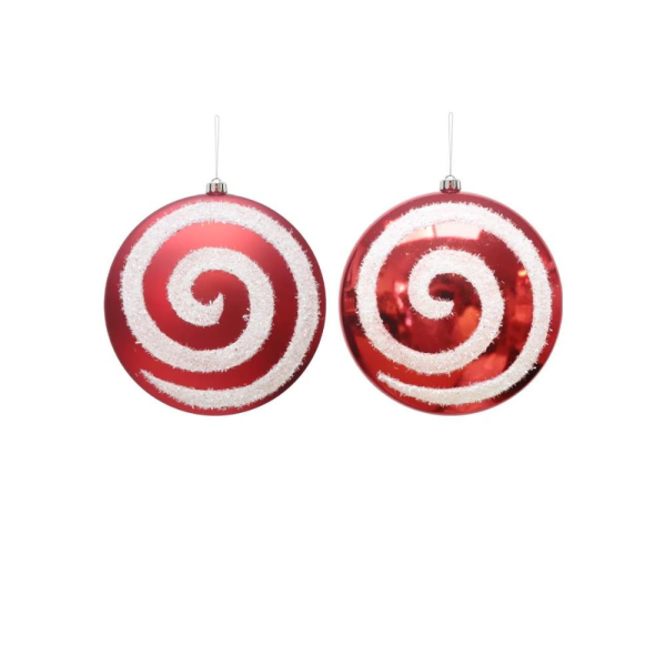 Yılbaşı Ağaç Süsü Simli Spiral Desenli Dekoratif Şeker Kırmızı Beyaz 20 cm 2'li
