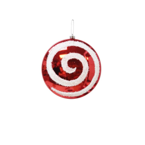 Yılbaşı Ağaç Süsü Simli Spiral Desenli Dekoratif Şeker Kırmızı Beyaz 20 cm 2'li