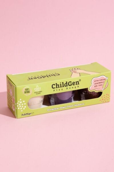 ChildGen Play Dough Doğal Oyun Hamuru 3'lü Set MOR BEYAZ KAHVERENGİ 3x125gr - Premium Kavanoz