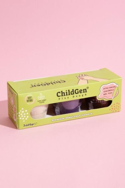 ChildGen Play Dough Doğal Oyun Hamuru 3'lü Set MOR BEYAZ KAHVERENGİ 3x125gr - Premium Kavanoz