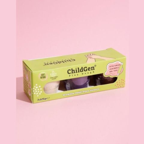 ChildGen Play Dough Doğal Oyun Hamuru 3'lü Set MOR BEYAZ KAHVERENGİ 3x125gr - Premium Kavanoz