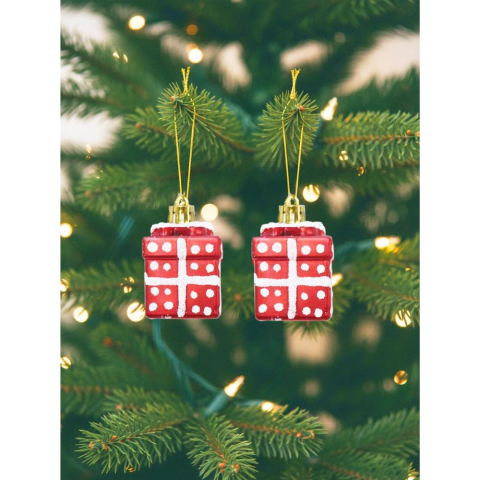 Yılbaşı Ağaç Süsü Hediye Kutusu Tasarımlı Kırmızı-Beyaz 2'li