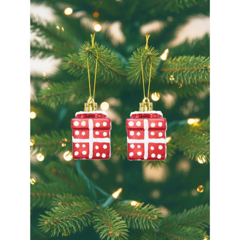 Yılbaşı Ağaç Süsü Hediye Kutusu Tasarımlı Kırmızı-Beyaz 2'li