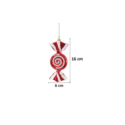 Yılbaşı Ağaç Süsü Kırmızı-Beyaz Şeker Figürlü 16 cm 2'li Set