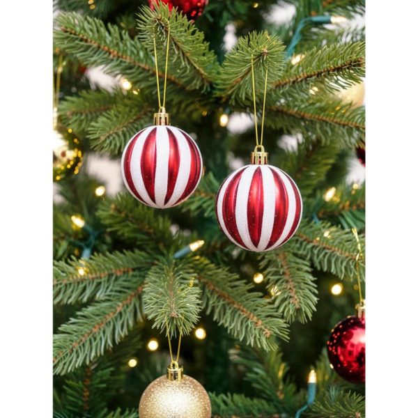Yılbaşı Ağaç Süsü Kırmızı-Beyaz Dilim Desenli 6 cm 2'li