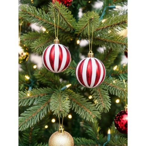 Yılbaşı Ağaç Süsü Kırmızı-Beyaz Dilim Desenli 6 cm 2'li