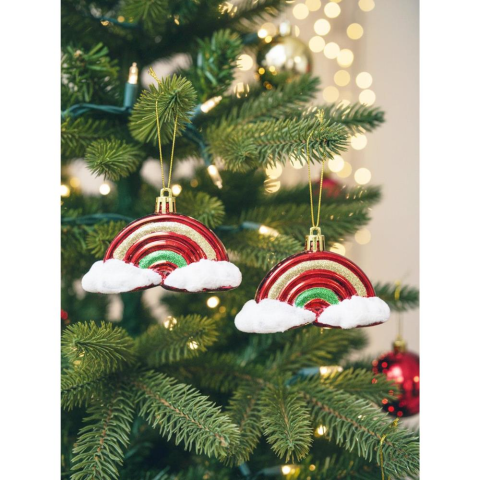 Yılbaşı Ağaç Süsü Gökkuşağı ve Bulut Figürlü Kırmızı 5 cm 2'li Set