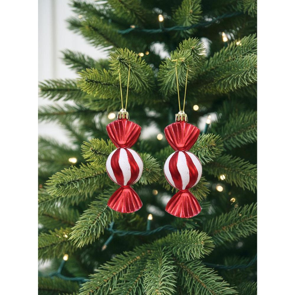 Yılbaşı Ağaç Süsü Kırmızı-Beyaz Şeker Figürlü 10 cm 2'li Set
