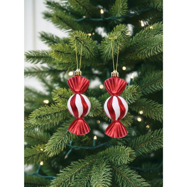 Yılbaşı Ağaç Süsü Kırmızı-Beyaz Şeker Figürlü 10 cm 2'li Set