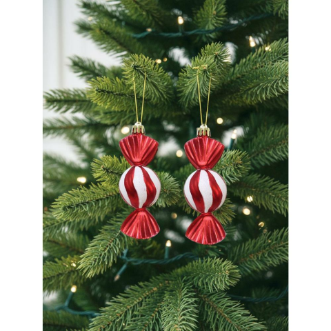 Yılbaşı Ağaç Süsü Kırmızı-Beyaz Şeker Figürlü 10 cm 2'li Set