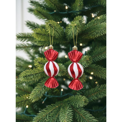 Yılbaşı Ağaç Süsü Kırmızı-Beyaz Şeker Figürlü 10 cm 2'li Set