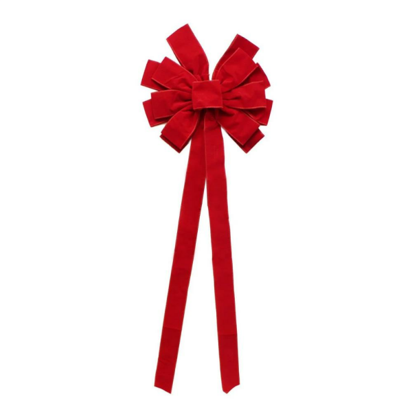 Yılbaşı Dekoratif Kadife Fiyonk Büyük Boy Kapı ve Duvar Süsü Kırmızı 32 cm