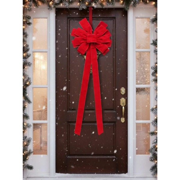 Yılbaşı Dekoratif Kadife Fiyonk Büyük Boy Kapı ve Duvar Süsü Kırmızı 32 cm