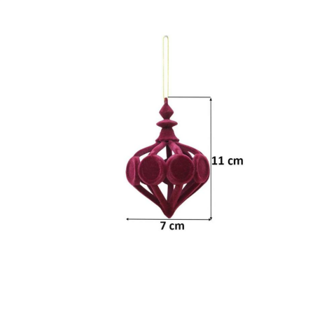 Yılbaşı Ağaç Süsü Kadife Damla Form Dekoratif Asılabilir Süs Bordo 11 cm