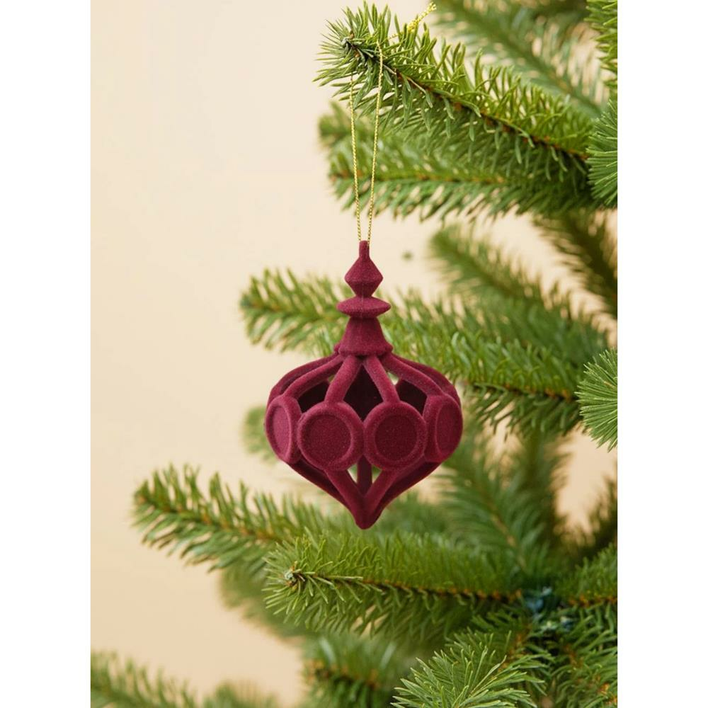 Yılbaşı Ağaç Süsü Kadife Damla Form Dekoratif Asılabilir Süs Bordo 11 cm