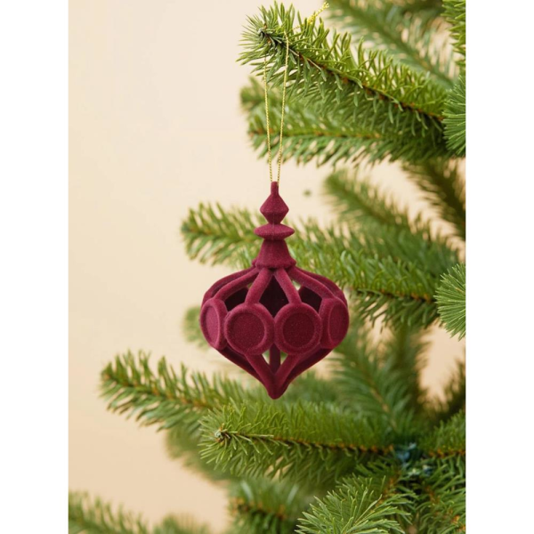 Yılbaşı Ağaç Süsü Kadife Damla Form Dekoratif Asılabilir Süs Bordo 11 cm