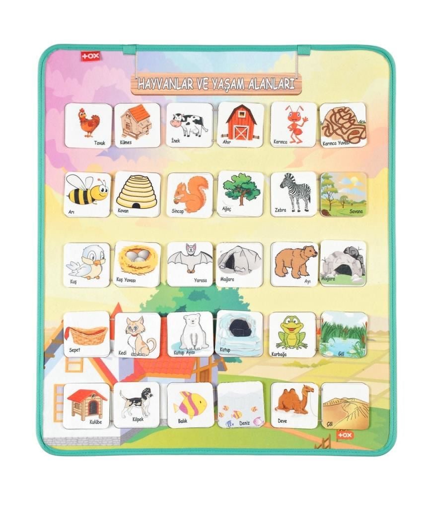 Hayvanlar ve Yaşam Alanları Keçe Cırtlı Duvar Panosu