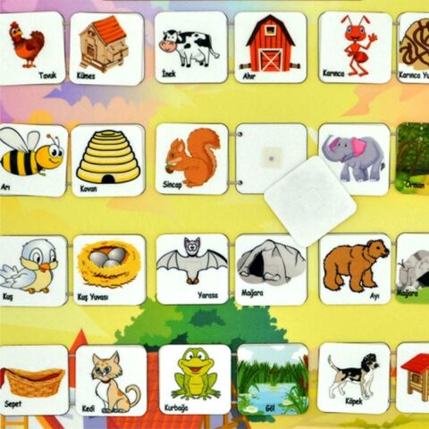 Hayvanlar ve Yaşam Alanları Keçe Cırtlı Duvar Panosu