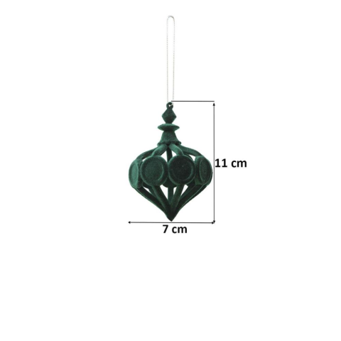 Yılbaşı Ağaç Süsü Kadife Damla Form Dekoratif Asılabilir Süs Yeşil 11 cm
