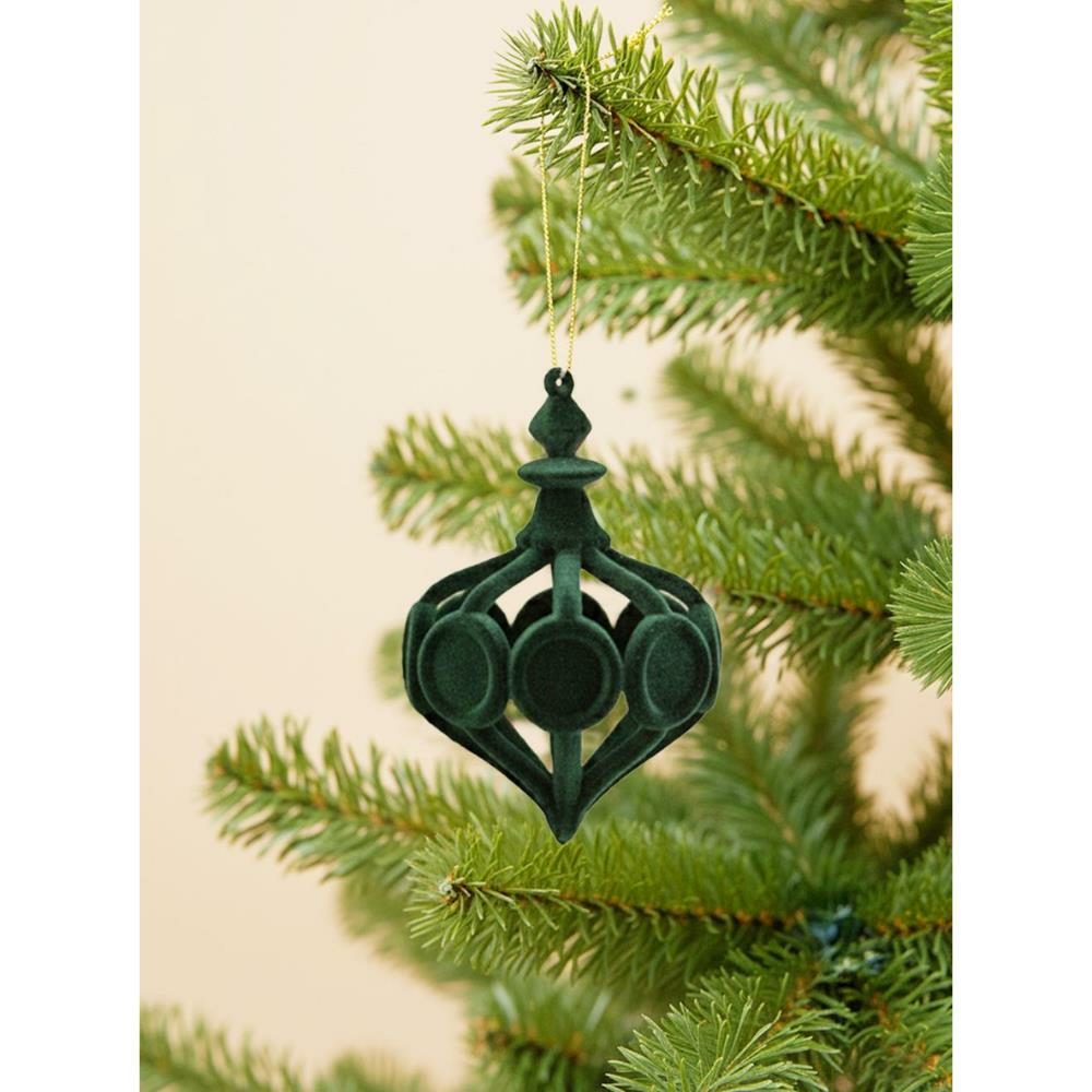 Yılbaşı Ağaç Süsü Kadife Damla Form Dekoratif Asılabilir Süs Yeşil 11 cm