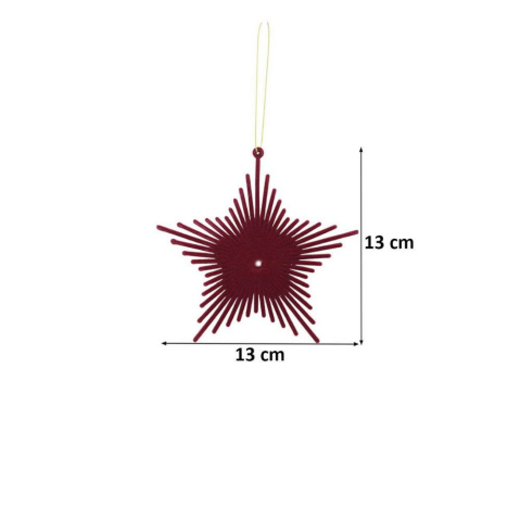 Yılbaşı Ağaç Süsü Kadife Yıldız Dekoratif Süs Bordo 13 cm