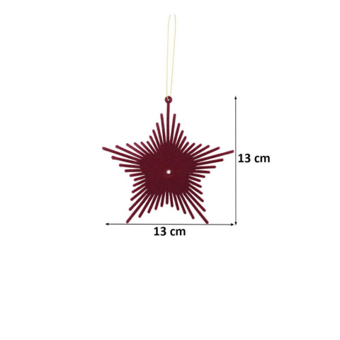 Yılbaşı Ağaç Süsü Kadife Yıldız Dekoratif Süs Bordo 13 cm