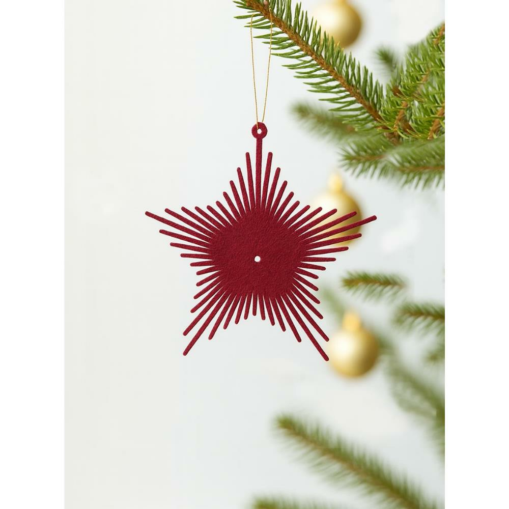 Yılbaşı Ağaç Süsü Kadife Yıldız Dekoratif Süs Bordo 13 cm