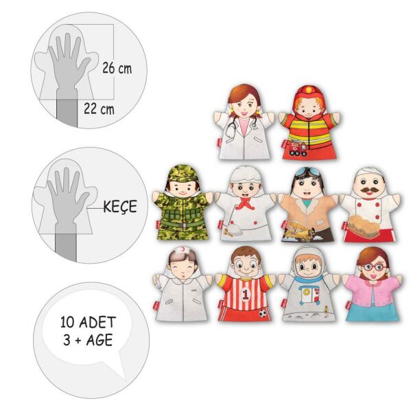 10 Parça Tox Meslekler El Kukla Set