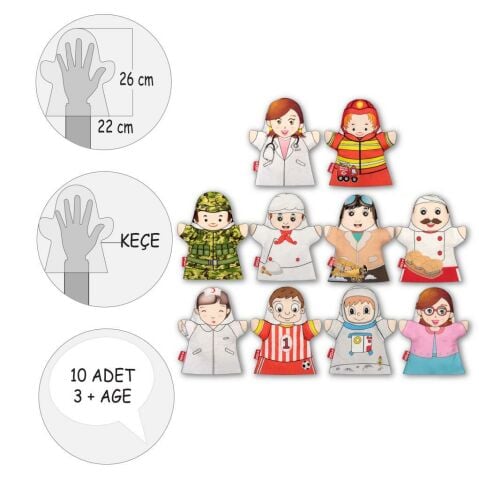10 Parça Tox Meslekler El Kukla Set