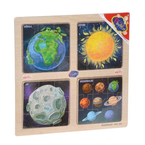 Ahşap Eğitici 4lü Puzzle Gezegenler / Denizaltı