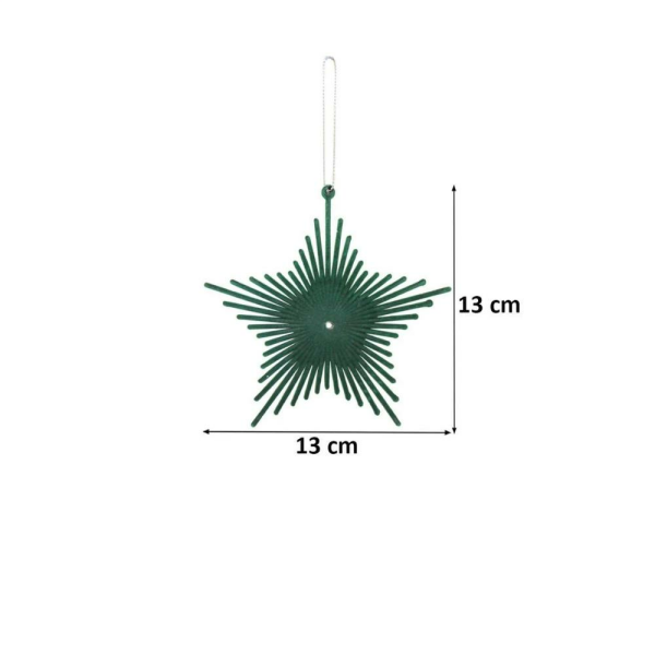 Yılbaşı Ağaç Süsü Kadife Yıldız Dekoratif Süs Yeşil 13 cm