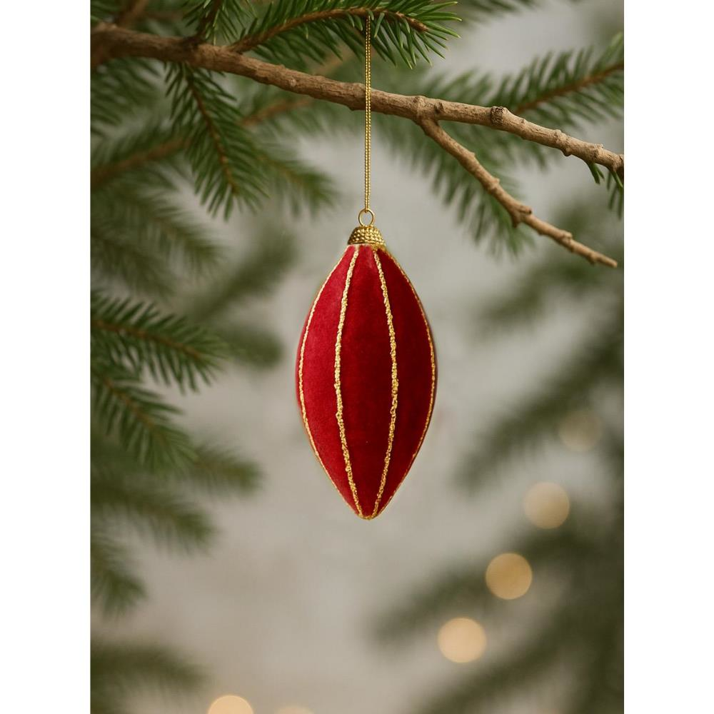 Yılbaşı Ağaç Süsü Simli Kadife Damla Sarkıt Dekoratif Süs Bordo 12 cm 3'lü