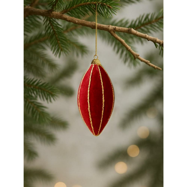 Yılbaşı Ağaç Süsü Simli Kadife Damla Sarkıt Dekoratif Süs Bordo 12 cm 3'lü