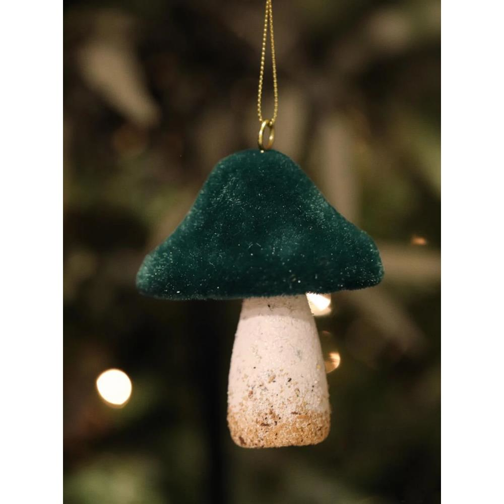 Yılbaşı Ağaç Süsü Asılabilir Kadife Dokulu Mantar Figürlü Dekoratif Süs Yeşil 10 cm