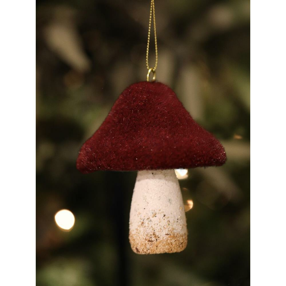 Yılbaşı Ağaç Süsü Asılabilir Kadife Dokulu Mantar Figürlü Dekoratif Süs Bordo 10 cm