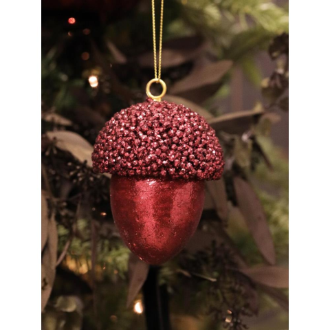 Yılbaşı Ağaç Süsü Meşe Palamudu Asılabilir Lüks Dekoratif Süs Bordo 10 cm