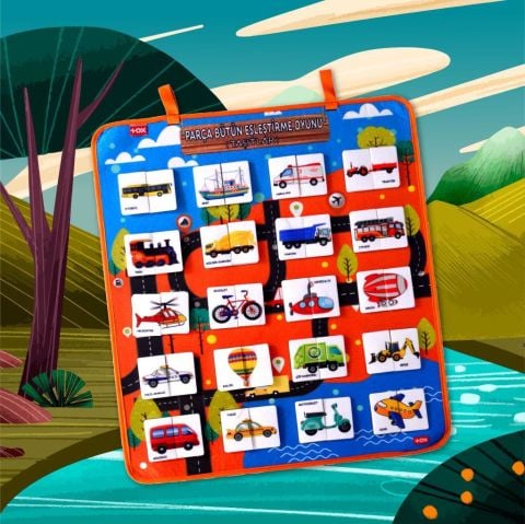 Bütün Taşıtları Eşleştirme Oyunu Keçe Cırtlı Duvar Panosu