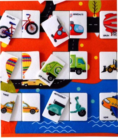 Bütün Taşıtları Eşleştirme Oyunu Keçe Cırtlı Duvar Panosu
