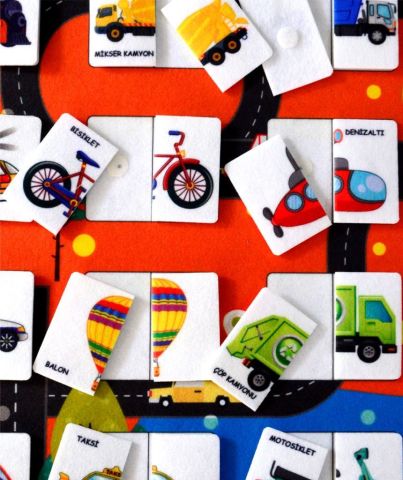 Bütün Taşıtları Eşleştirme Oyunu Keçe Cırtlı Duvar Panosu